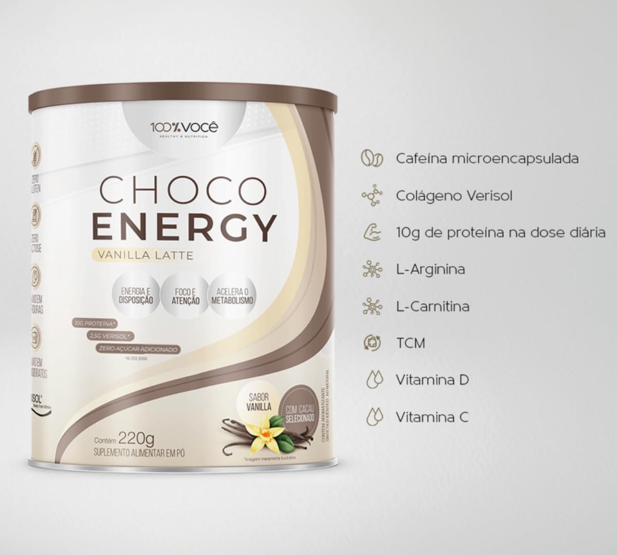 Choco Energy Superfood Sabor Vanilla Lata 220g 100% Você | Amazon