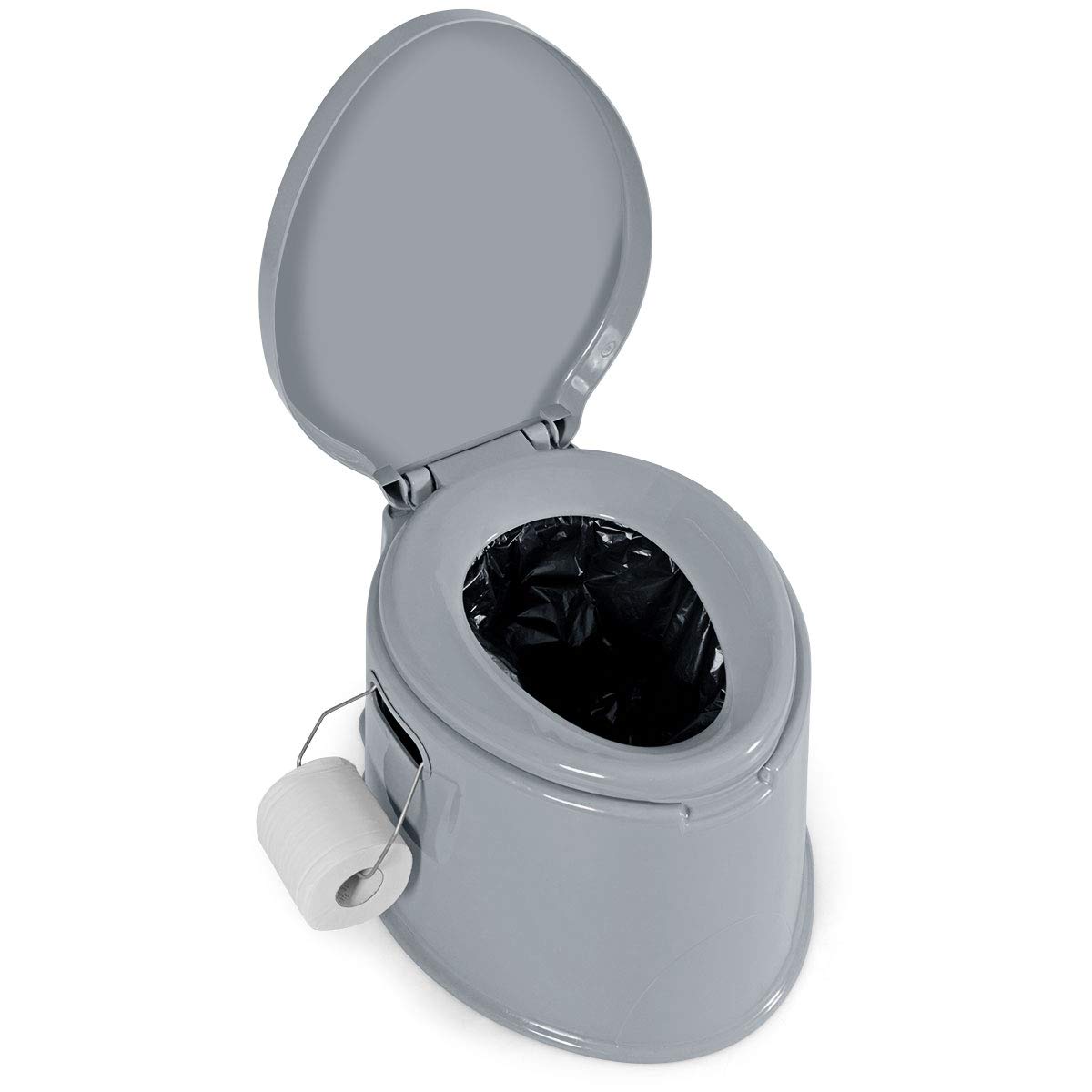 GIANTEX Toilette Portable, Pot de Chambre Adulte avec Couvercle Double, Porte-Rouleau Détachable, Toilettes Sèches Capacité 200 Kg, Toilette Camping pour Pêche, Randonnée, Gris/Blanc (Gris)