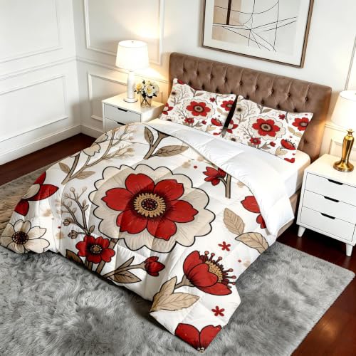 Edredón 200x200 cm con flores para cama doble set de 3 piezas de microfibra suave 4