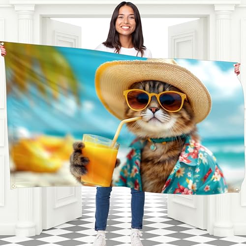 Cat Flag – Large Funny Flag – 110D Polyester – Double stitched – 4 brass grommets, large 90x150 cm (5 x 3 feet)