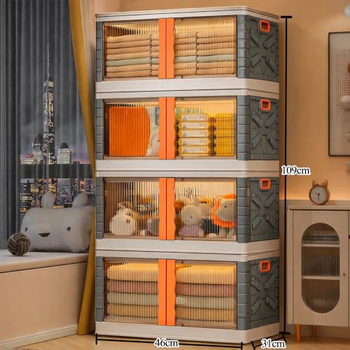 Image of BAMEOS ๐ ๐๐๐๐๐ Foldable Plastic Storage Cabinet with Double Transparent Doors | Dustproof Storage Organizer for Clothes, Toys, Books & Baby Essentials | Multipurpose Wardrobe Storage for Home