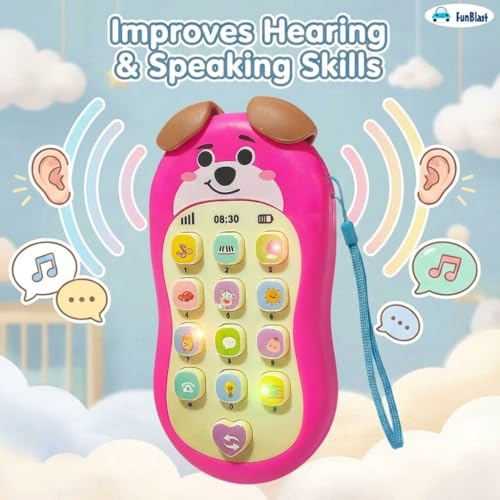 Image of FunBlast Cartoon Musical Mobile Phone for Kids, Mobile with Light & Sound Toys for Babies | Educational Toys for Kids 3+ Years /Boys /Girls-1 Unit (PuppyPink)