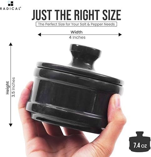 Miniatura 6 de Radicaln Bodega de sal de mármol con tapa y cuchara de 3.5 pulgadas hecha a mano, sal negra hecha a mano para almacenamiento de cocina, recipiente