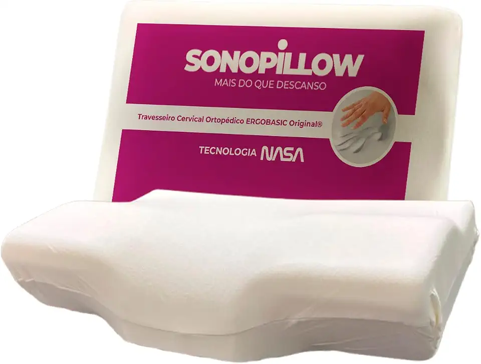 Travesseiro Cervical Ortopédico Ergobasic Sonopillow® - O Melhor Para Dor No Pescoço E Coluna Nasa Com Carvão Ativado Relax. Inteligente Anti Ronco E Apneia