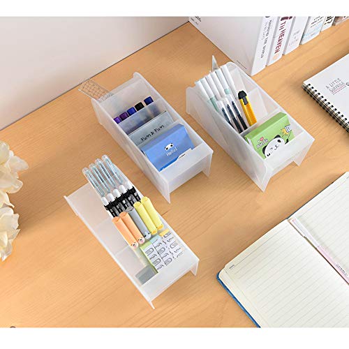 Marbrasse 3 Pcs Big Desk Organizer- Pen Organizer Storage for Office, School, Home Supplies, Translucent White Pen Storage Holder, High Capacity, Set of 3, 12 Compartments (White Big Pen Holder) - Thumbnail 4
