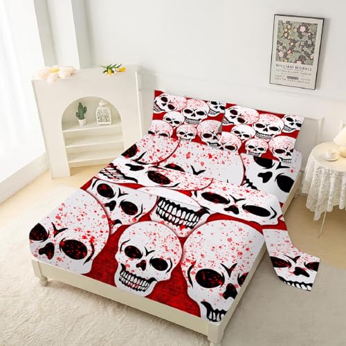 Kxry Skull Fitted Sheet Set Queen Size Skeleton Sheet Set Bedding Sheet Set For Kids Boys Women Bedding Set 1 Fitted Sheet + 1 Flat Sheet + 2 Pillow Cases thumb #6