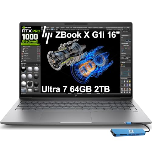 Image of HP ZBook X G1i Mobile Workstation AI Laptop (16 inch FHD+, Intel 16-Core Ultra 7 265H, NVIDIA RTX PRO 1000 Blackwell 8GB, 64GB DDR5, 2TB SSD), FP, 3-Yr WRT, Wi-Fi 7, HUB, Win 11 Pro (Next Gen Zbook Power)