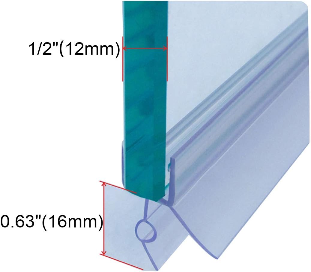 2Pcs Frameless Glass Door Bottom Gap Seal Strip with Drip Rail for Glass Thickness 1/2", Length 27.5" Shower Door Sweep Stop Shower Leaking