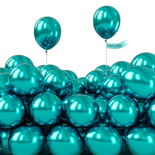 Image of PartyWoo Metallic Green Balloons 50pcs 5 Inch Chrome Green Latex Balloons for Graduation Jungle Dinosaur Forest Woodland Baby Shower Wedding Engagement Birthday Party Decorations Green-G103