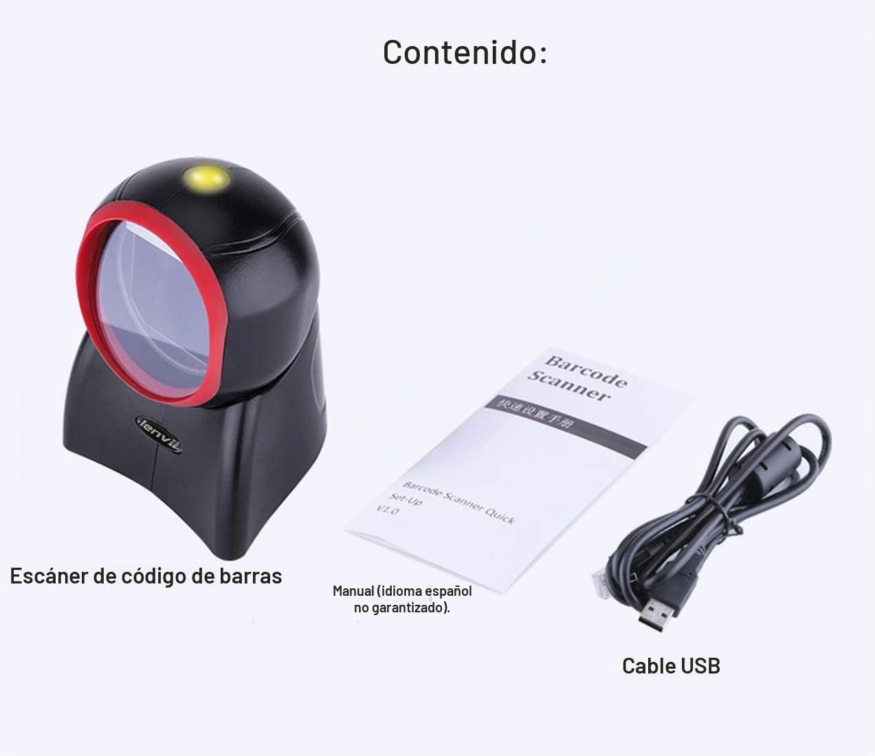 LENVII E655 Escáner de código de Barras Manos Libres, escáner de código 1D / 2D / QR Escáner de código de Barras USB con Cable para Windows Mac OS Linux PC