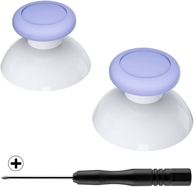 eXtremeRate Light Violet & White Dual-color Replacement 3D Joystick Thumbsticks, Analog Thumb Sticks with Cross Screwdriver for Nintendo Switch Pro Controller