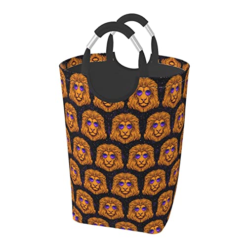 ライオン 獅子 かっこいい ランドリーバスケット 洗濯ボックス 収納バッグ 大容量 折り畳み式 持ち運び 撥水 ハンドル付き 軽量 省スペース おしゃれ 適した ホテル ユーティリティルーム トイレ キッチン(50l 32*28*57.5cm)