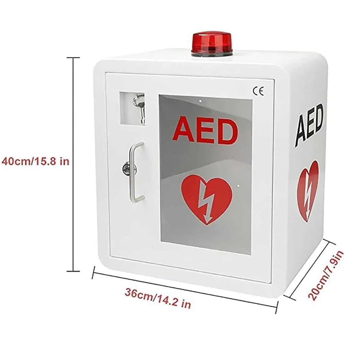Armario para desfibrilador externo automático (DEA) con cerradura y alarma | Almacenamiento de desfibrilador de primeros auxilios para montaje en pared | Diseño seguro con esquinas redondeadas para