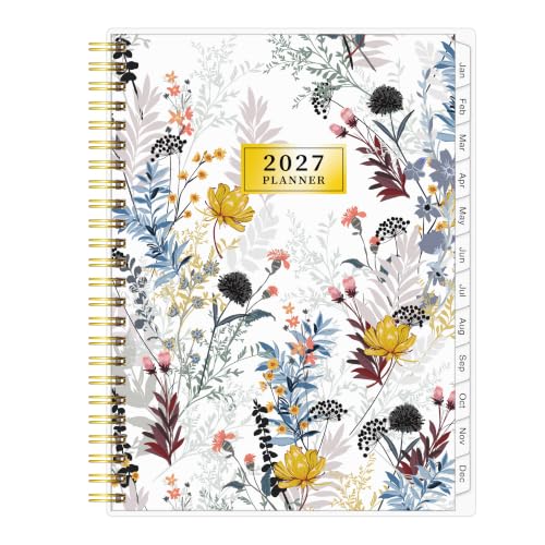 Agenda 2027 planificador semanal de 12 meses con espiral de alambre y pestañas mensuales
