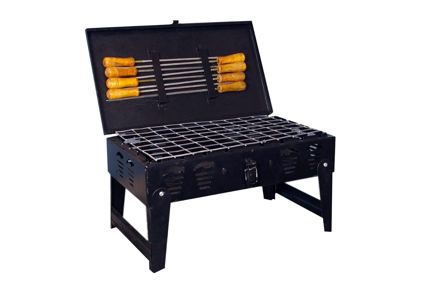 Sanskruti Barbeque Grill Charcoal Large Outdoor with Wooden Handle Set (Black) Glider Rack Grill (B0CR7QVSSD) Amazon Price History, Amazon Price Tracker