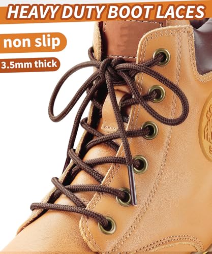 Image of Handshop 2 Pairs Round Boots Shoelaces, Heavy Duty Outdoor Shoe Laces | Replacement Shoestrings for Hiking, Running, Sporting Shoes and Work boots, Sturdy and Robust, 28 Colors, 30-63 inch Length
