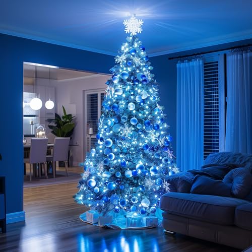 Image of Brightown Battery Operated Christmas Lights 2 Pack 18 Feet 50 LED Clear Mini String Lights with 8 Modes Waterproof Tree Lights for Xmas Outdoor Indoor Holiday Party Garden Decor, Blue & White