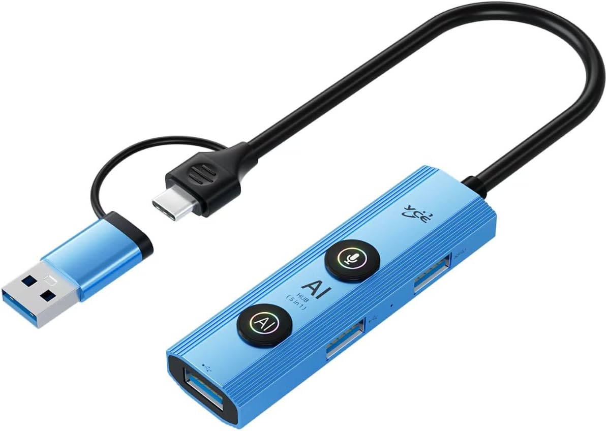 PUSOKEI 5-in-1 AI Docking Station with Voice Control & Translation,USB C Hub with 3 USB 3.0 Ports, GPT Compatible for Laptop, Home Office, Business Travel, Remote Work