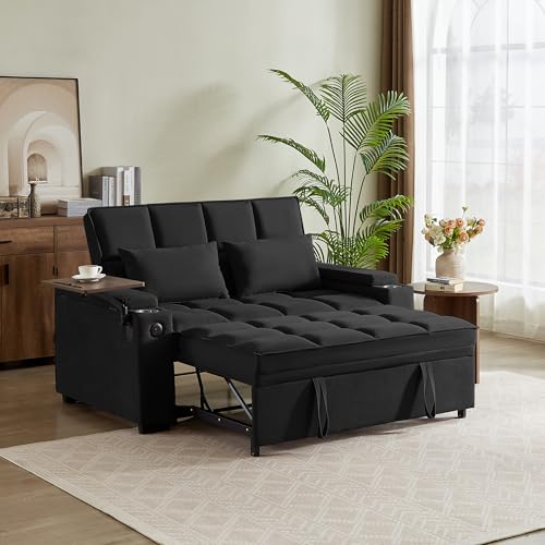 Image of KCGKCG 65 inch Pull-Out Sleeper Sofa Bed, Adjustable Backrest, Black