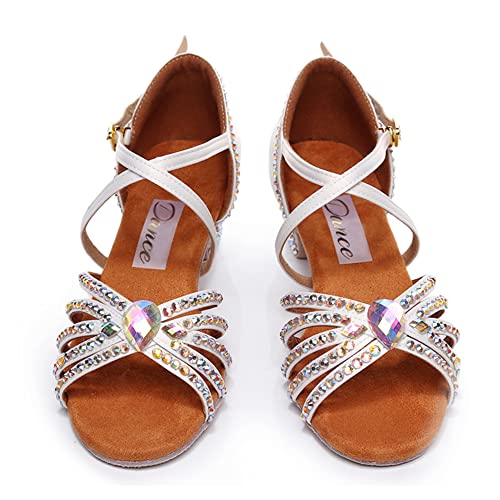Girls Dance Shoes Rhinestone Fringe Ballroom Latin 1.4" Heel Professional Kids Dancing Sandals4