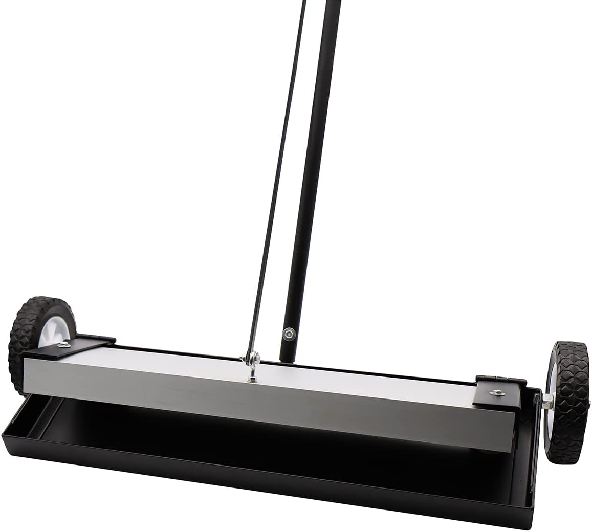 Grip 24" Magnetic Sweeper With Wheels With Lever Release - 30 lb Capacity - Easy Cleanup of Workshop, Garage, Construction