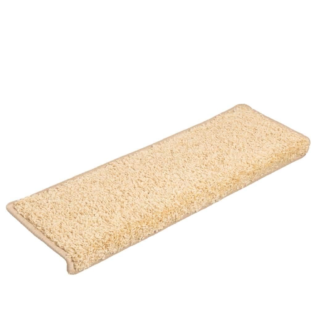Alfombrillas para escalones, 10 unidades, 65 x 21 x 4 cm, color crema, borde rectangular, fieltro con aguja, antideslizantes, con cinta adhesiva de doble cara para escaleras de madera