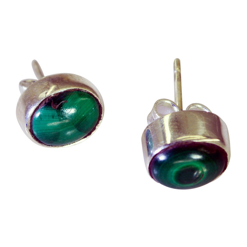 Pendientes de plata 925 con malaquita real gema natural coleccionable 5