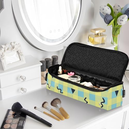 Organizador 2 en 1 para herramientas de cabello con tapete resistente al calor extraíble, capacidad grande para planchas de pelo, rizadores y secadores, estampado Memphis Confetti Gingham, portátil miniatura 7
