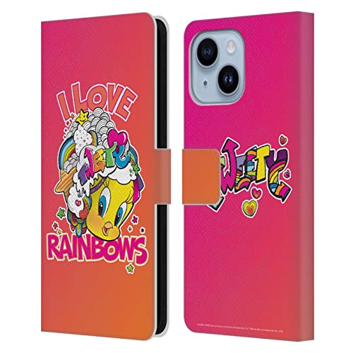 Étui portefeuille iPhone 14 Plus Looney Tunes en cuir Arc-en-Ciel