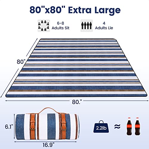 sapsisel 80”x 80” Picnic Blanket Extra Large, Waterproof and Foldable Beach Blanket, 3-Layer Outdoor Blanket for 6 to 8 Adults, for Camping, Park, Beach, Grass, Indoors… - Thumbnail 2