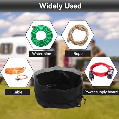 Image of Cyrank Rv Hose Storage Bag, Garden Hose Holder Storage Bag Rv Cable Storage Carry Organizer Water Hose Bag Nylon Electrical Cords Cable Storage Carry Bag （15.7 * 12.2in