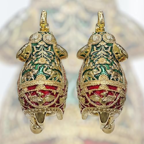 Image of Elephant Idol Gold Plated Gajantlaxmi Showpiece Figurine Vastu Lucky Decorative Showpiece Items for Home Living Room Office Desktop & Gifting Table Article,Animal 2 pcs Jumbo Size (8 Inch)