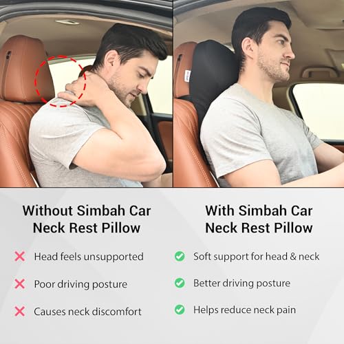 Image of Simbah Car Neck Rest Pillow | Ergonomic Memory Foam Neck Pillow for Car with Breathable Mesh Fabric & Zipper Removable Cover | Comfortable Neck Rest for Long Drives