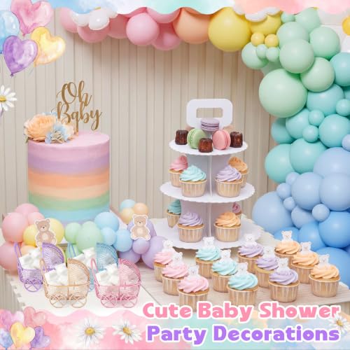 Image of Threehoney 12 Pcs Baby Shower Mini Carriage Decoration Metal Wired Fillable Small Stroller Table Decor Baby Shower Party Favor for Guest Gender Reveal Candy Centerpiece (Pink Brown Blue Purple)