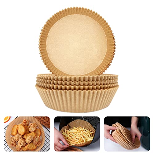 Air Fryer Disposable Paper Liner ,50PCS Non-Stick Air Fryer Paper Liners,Baking Paper Food Grade Parchment Oil-Proof Water-Proof Steamer Oil Paper for Roasting Microwave (A Natural 50PCS & 6.3Inch)