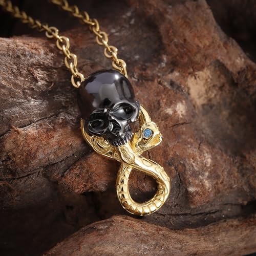 Collier serpent égyptien pour fille - Bijou chaîne pendentif crâne foncé couleur or - 2