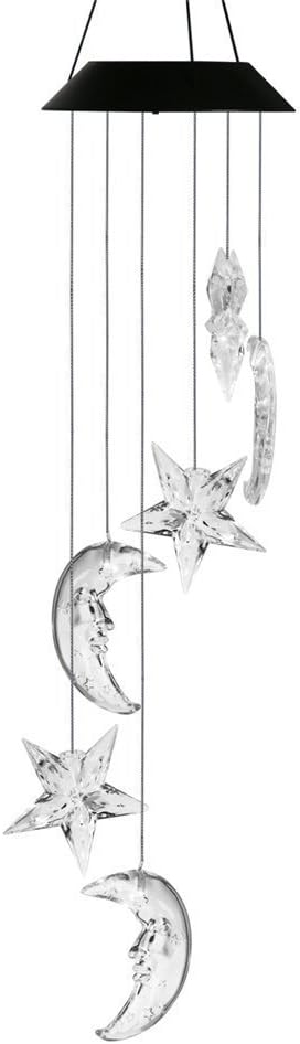Best Horse Color-Changing Led Solar Mobile Wind Chime, Solar Powered LED Hanging Lamp Wind Chime Light for Outdoor Indoor Gardening Lighting Decoration Home (Clear Star & Moon)