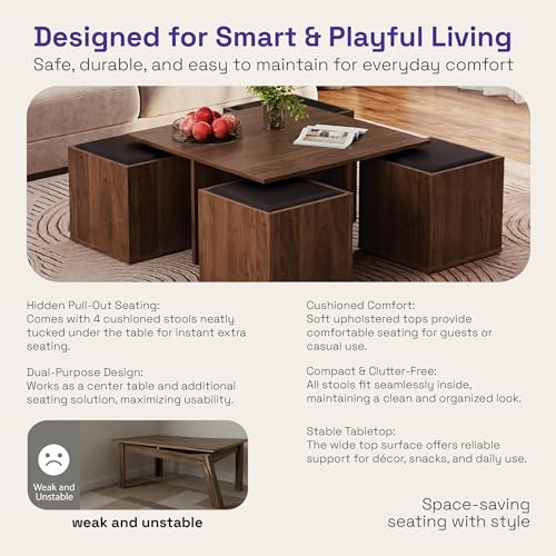 Image of Wakefit Center Table | 1 Yr Warranty | Coffee Table for Living Room Wooden, Tea Table for Living Room Wooden, Sofa Table, Free Installation from Brand, Modern Multi-Functional & Wobble-Free(Serdin)