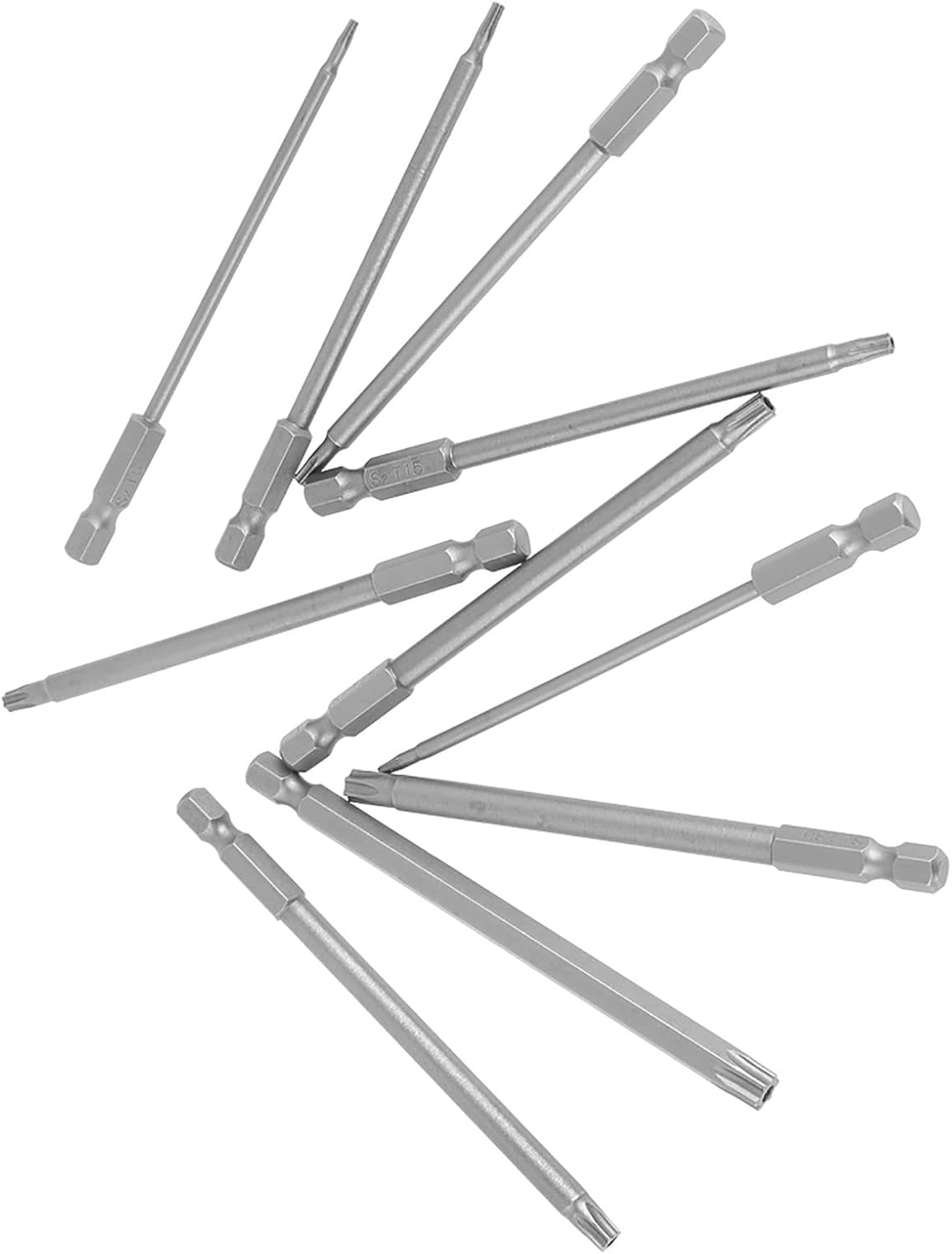 Star Head Screwdriver Bits Set 10pcs 100mm 1/4 Inch Hex Shank T8 T10 T15 T20 T25 T27 T30 T40 Drill Screwdriver BST Bits Set