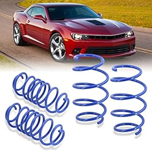 AJP Distributors 1.0″ Front & Rear Suspension Drop Lower Height Coil Lowering Sport Springs Kit Blue Compatible/Replacement For Camaro SS ZL1 6.2L V8 2010 2011 2012 2013 2014 2015 10 11 12 13 14 15