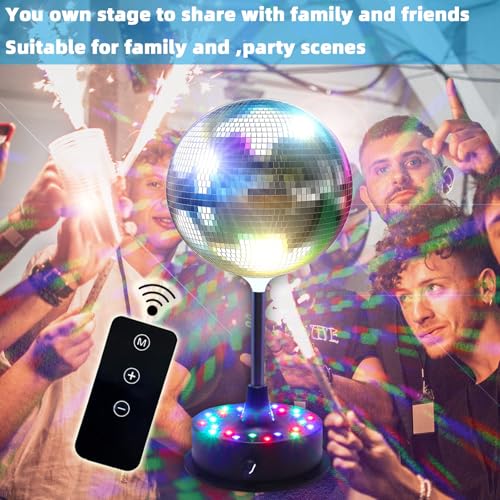 Image of Remote Control 6 Inch Rotating Mirrors Disco Ball Light with 5RPM-9RPM Adjustable Rotary Motor 24 RGB LED Mood Lights Great for Home Party Dance Holiday Christmas Decoration（USB /Battery Powered）