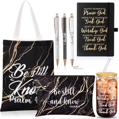 Image of Funnymoom 7 Pcs Christian Gift Set for Women Men Faith Religious Nativity Baptism Church Bible Spiritual for Christmas(Black)