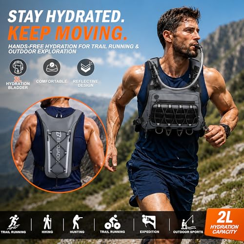 Image of BECOJADDE Running Vest for Men with 2L Water Bladder Tactical Hydration Backpack Adjustable Lightweight Chest Pack for Marathon Hunting Cycling