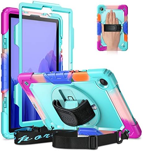 CaseBot Shockproof Case for Samsung Galaxy Tab A7 10.4 2020 Model (SM-T500/T505/T507) with Screen Protector, [360° Rotating Kickstand] Rugged Heavy Duty Hybrid Cover with Hand Shoulder Strap, Blue