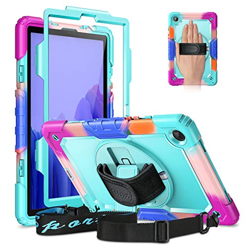 Casebot Shockproof Case For Samsung Galaxy Tab A7 10.4 2020 Model (Sm-T500/T505/T507) With Screen Protector, [360° Rotating Kickstand] Rugged Heavy Duty Hybrid Cover With Hand Shoulder Strap, Blue #TOP11