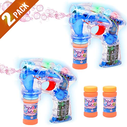 Haktoys 2-Pack Transparent Bubble Shooter Gun | Ready to Play Light Up Blower