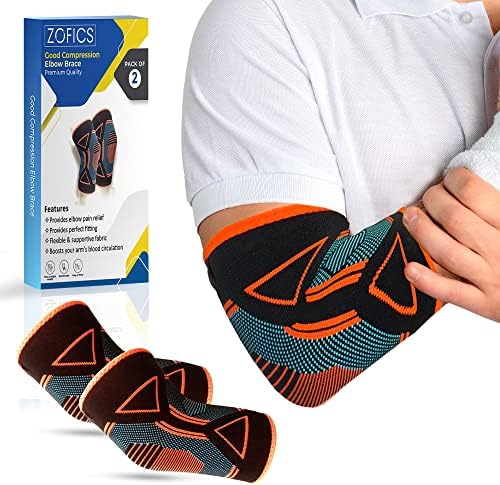 ZOFICS Elbow Brace for Tendonitis and Tennis Elbow Pack of 2 - Elbow Compression Sleeve and Tennis Elbow Brace for Men and Women Perfect Support Fast Recovery for Tendonitis, Tennis Elbow, Arthritis (Extra Large)