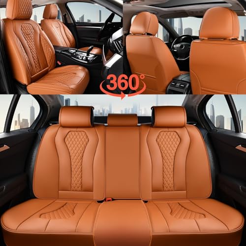 Image of Coverado Seat Covers, Car Seat Covers Full Set, Leather Car Seat Cover, Car Seat Covers Front Seats Back Seat Cover Seat Protector Universal Fit Most Cars (Brown-All, FullSet)