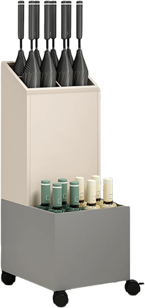 Metal Vertical Umbrella Stand with Wheels Large Capacity Holder for Mall Decor Business Entrances Hotel Reception (Color4 32x25x60cm)