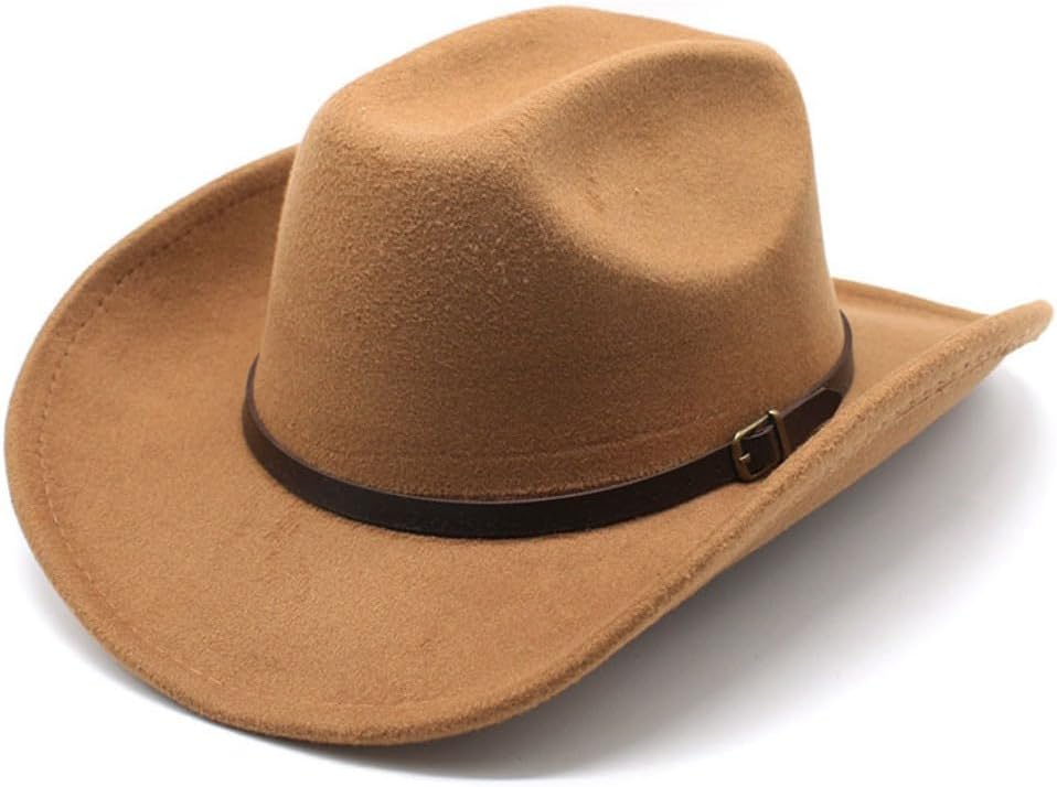Classic Western Cowboy Hat, Tan Felt with Leather Band, Wide Brim Fedora